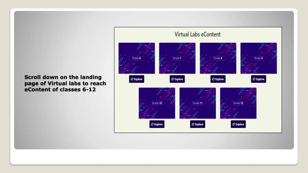 scroll down on the landing page of virtual labs