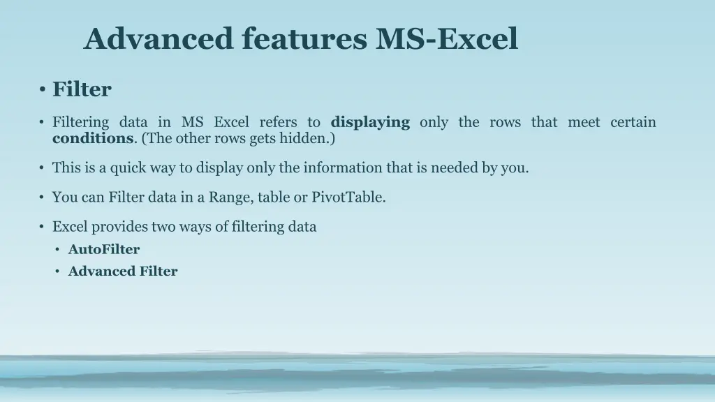 advanced features ms excel