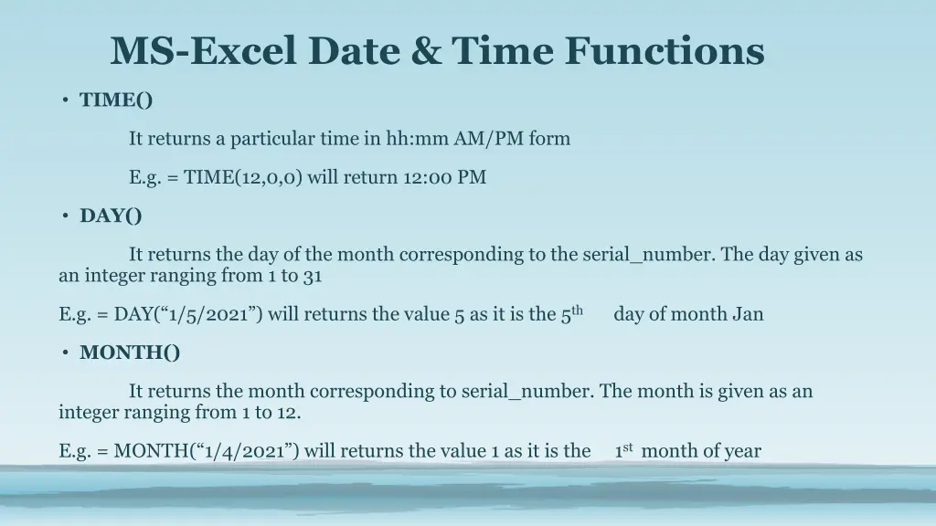 ms excel date time functions 1