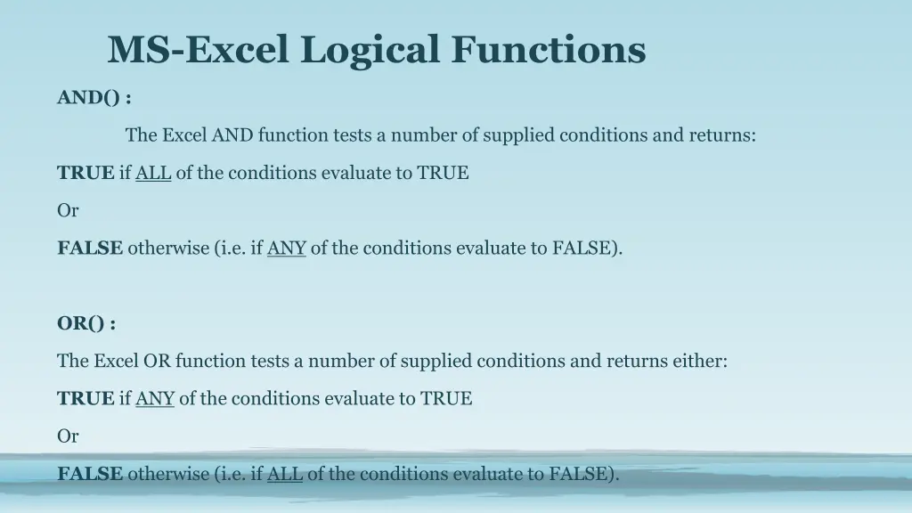 ms excel logical functions 1