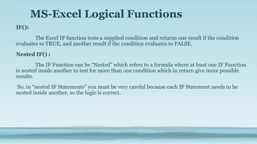ms excel logical functions