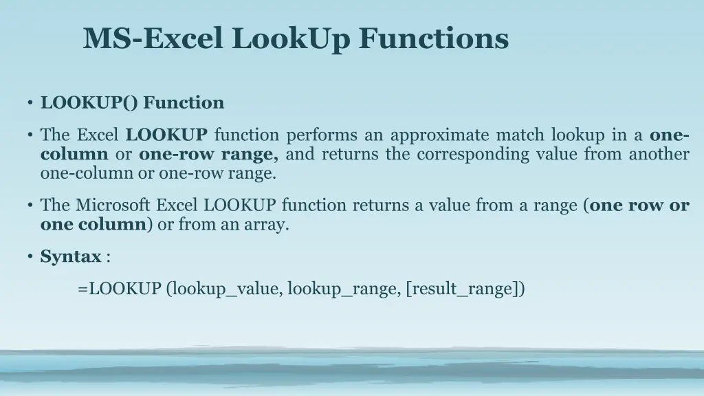 ms excel lookup functions