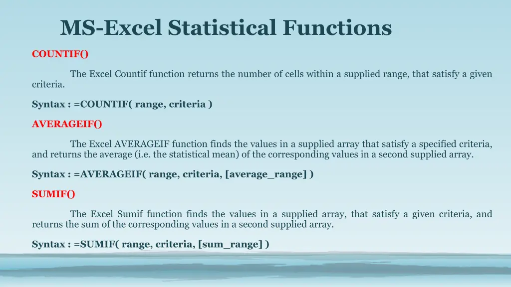 ms excel statistical functions 1