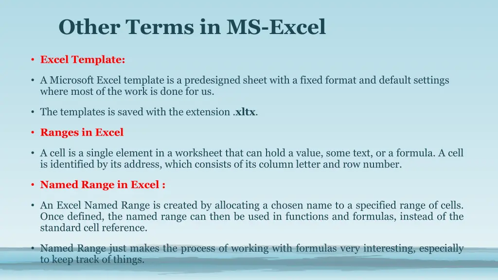 other terms in ms excel