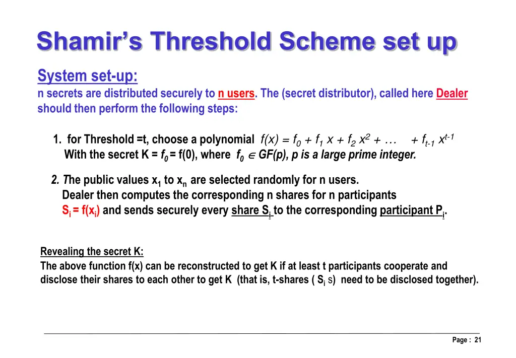 shamir s threshold scheme set up