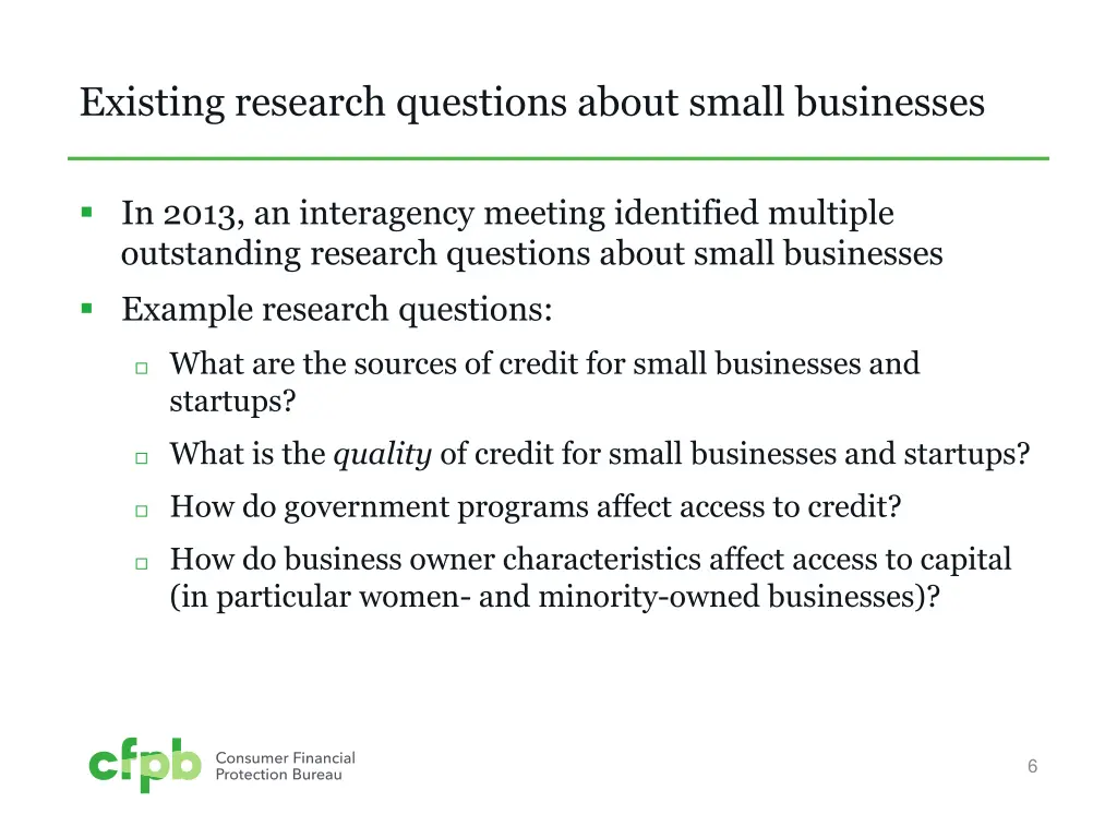 existing research questions about small businesses
