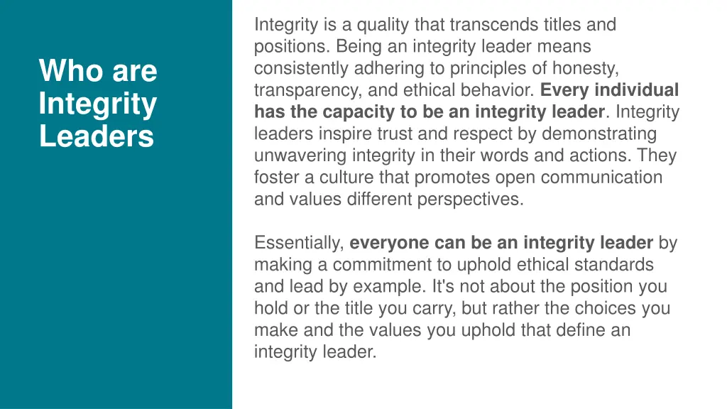 integrity is a quality that transcends titles
