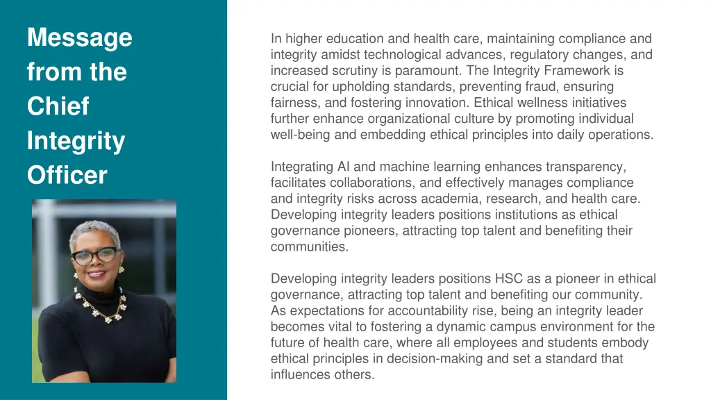 message from the chief integrity officer