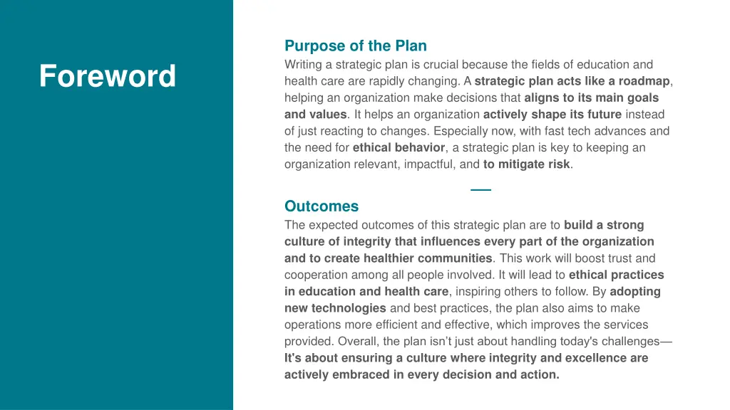 purpose of the plan writing a strategic plan