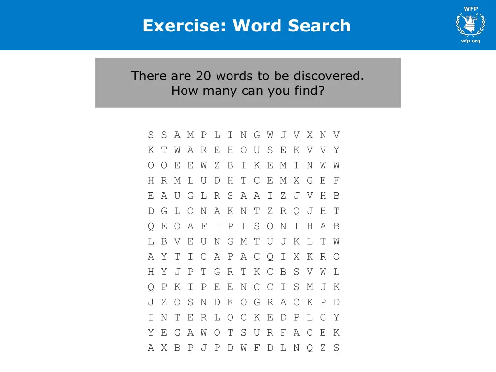 exercise word search