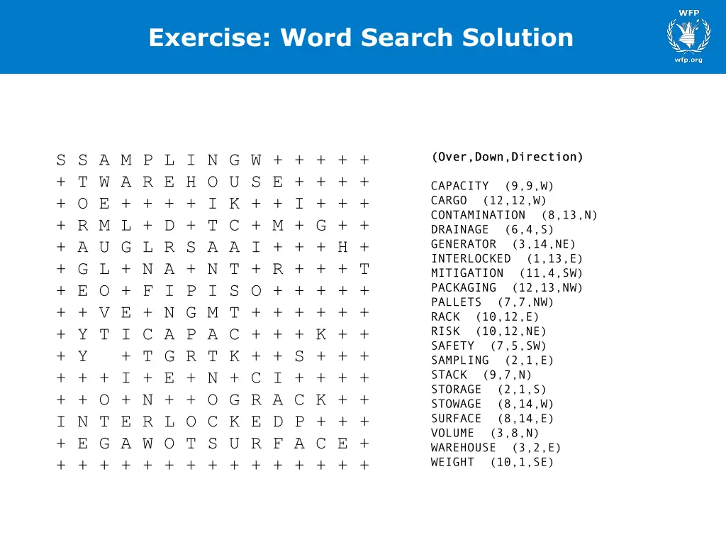exercise word search solution