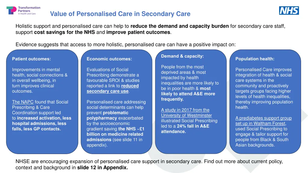 value of personalised care in secondary care
