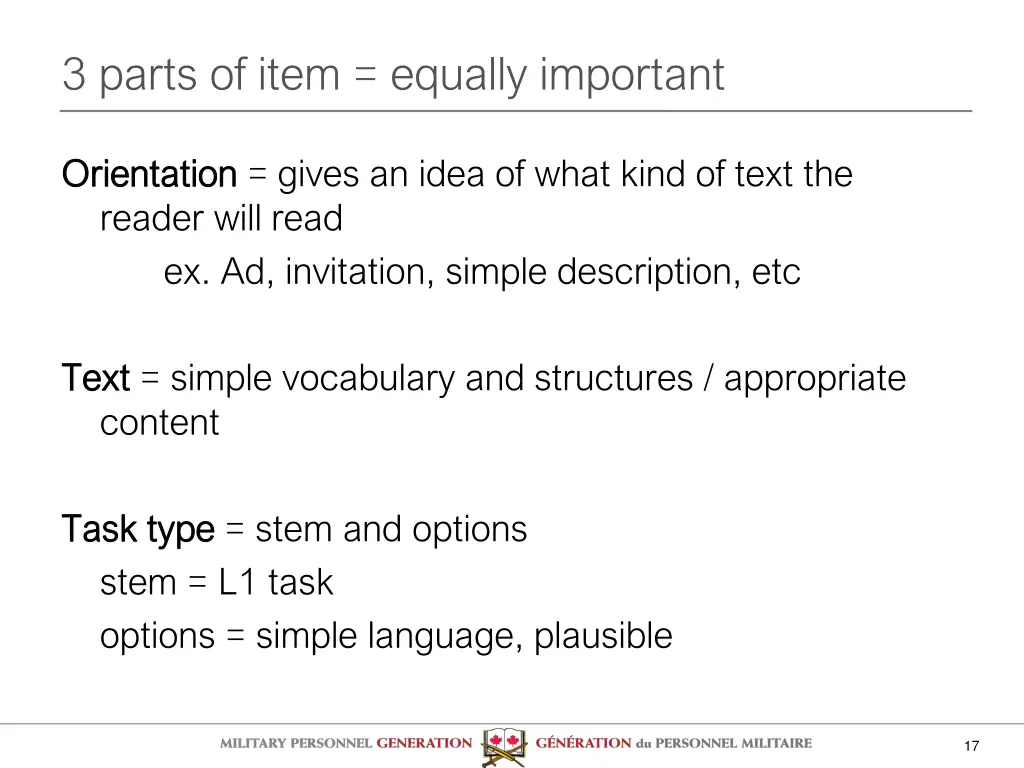 3 parts of item equally important 2