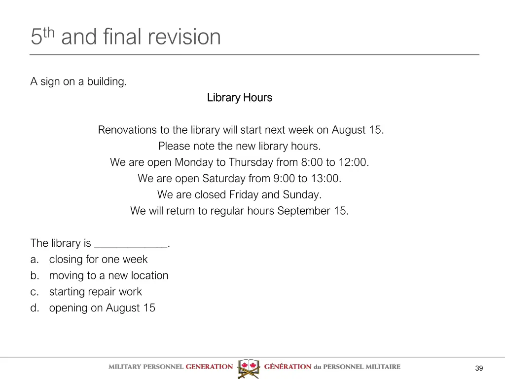 5 th and final revision