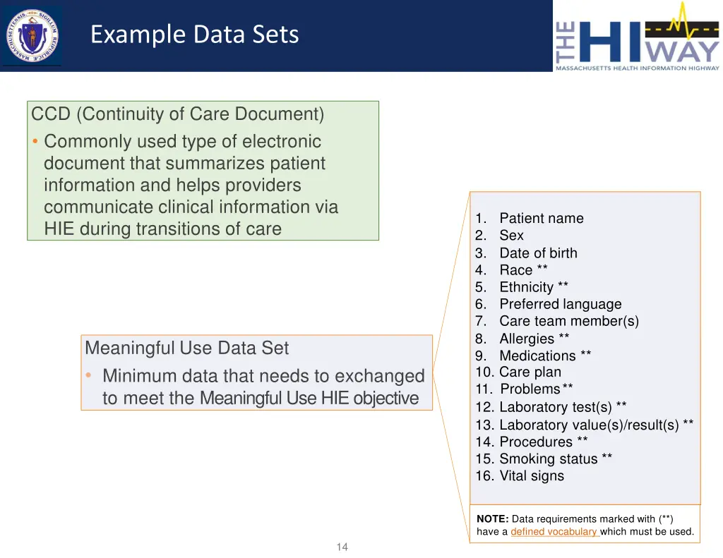 example data sets