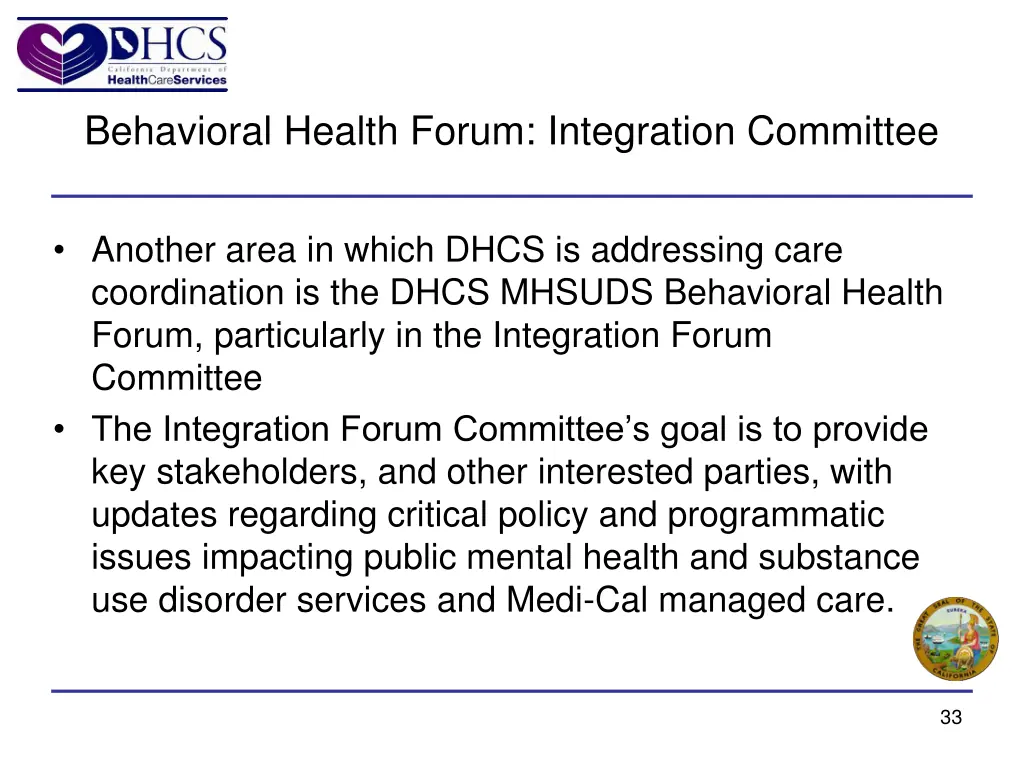 behavioral health forum integration committee