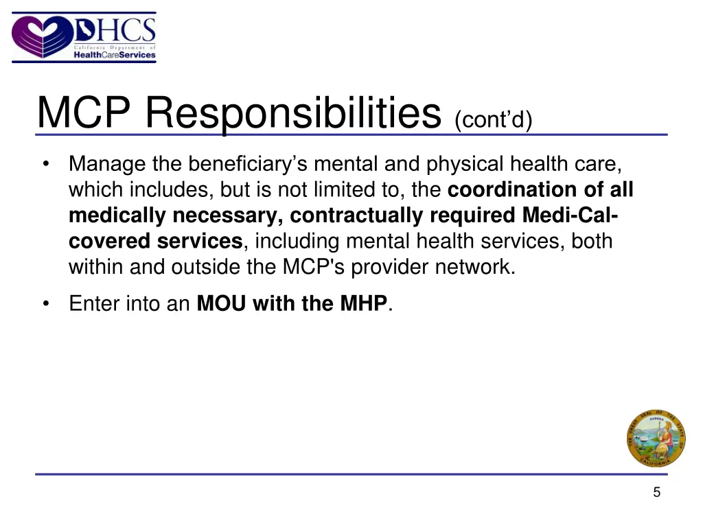 mcp responsibilities cont d