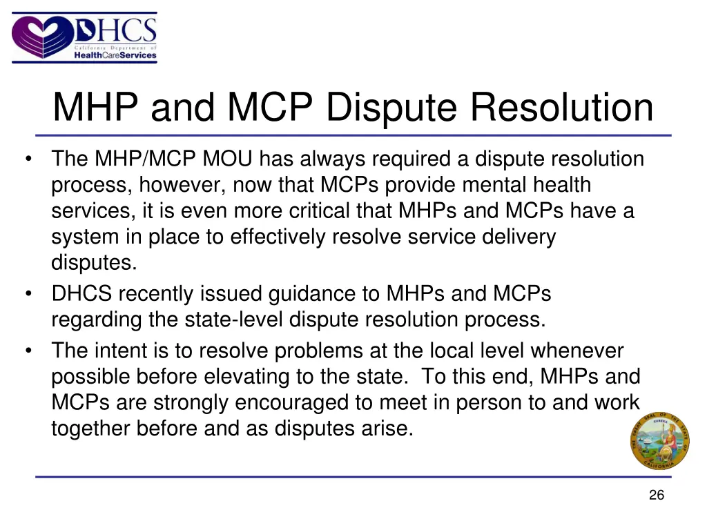 mhp and mcp dispute resolution