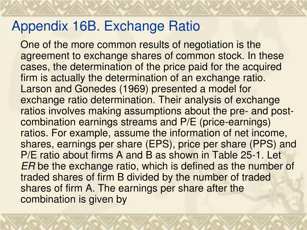appendix 16b exchange ratio one of the more