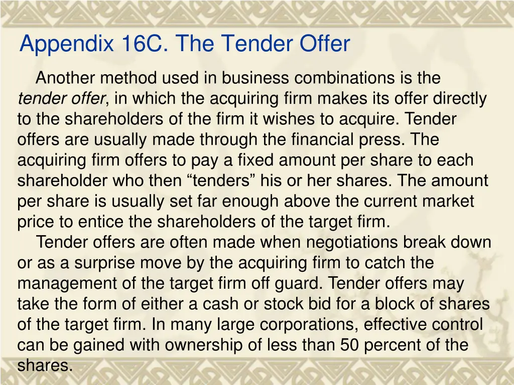 appendix 16c the tender offer