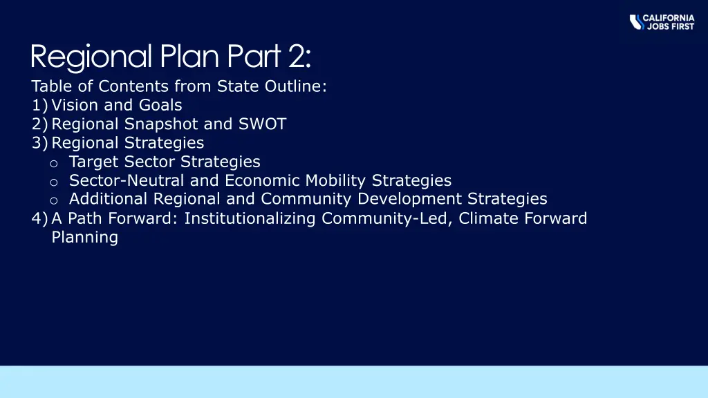 regional plan part 2 table of contents from state
