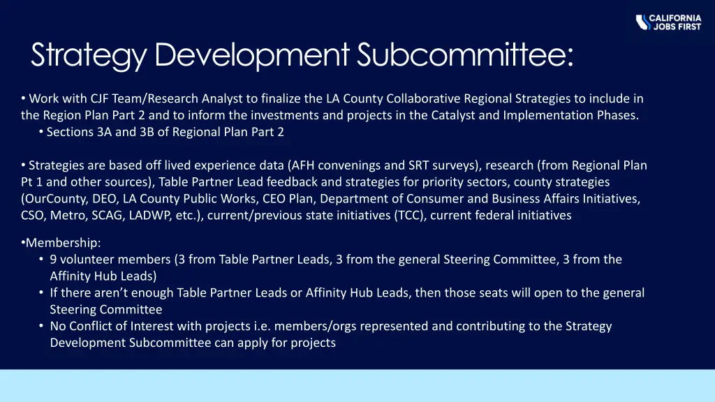 strategy development subcommittee