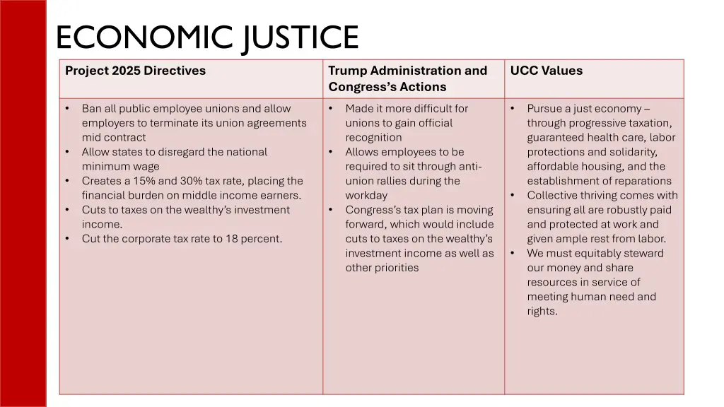 economic justice project 2025 directives