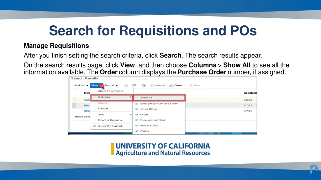 search for requisitions and pos 1