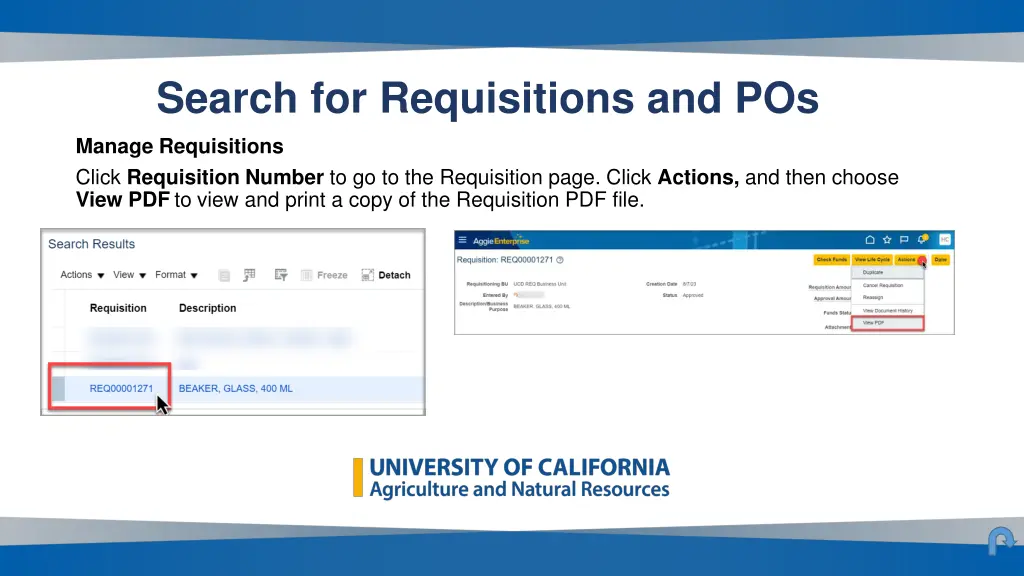 search for requisitions and pos 3