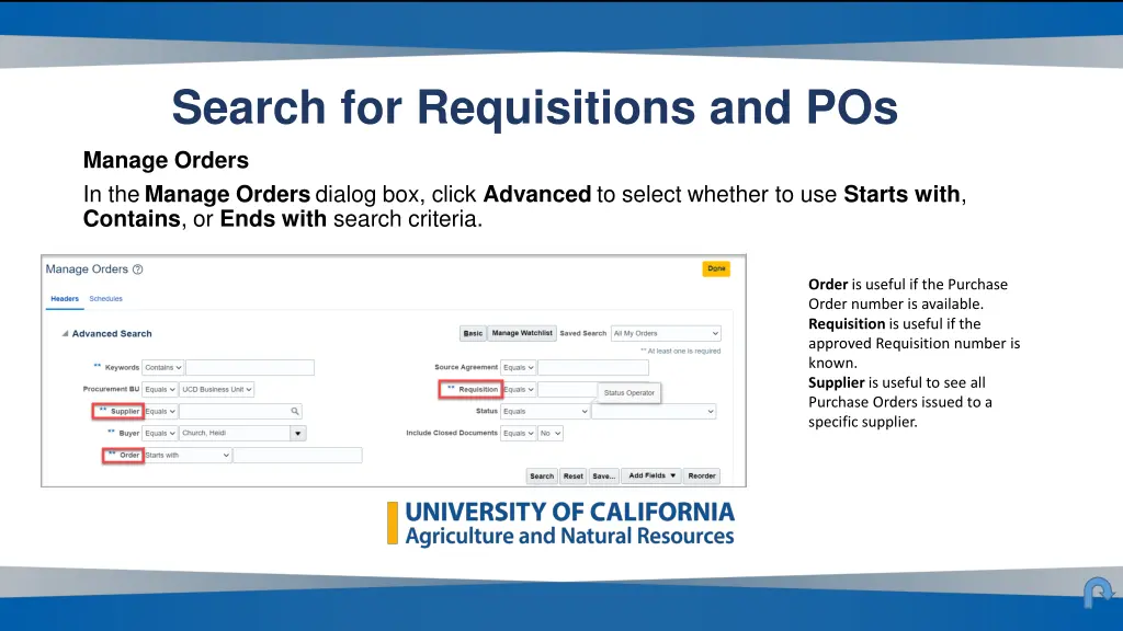 search for requisitions and pos 7