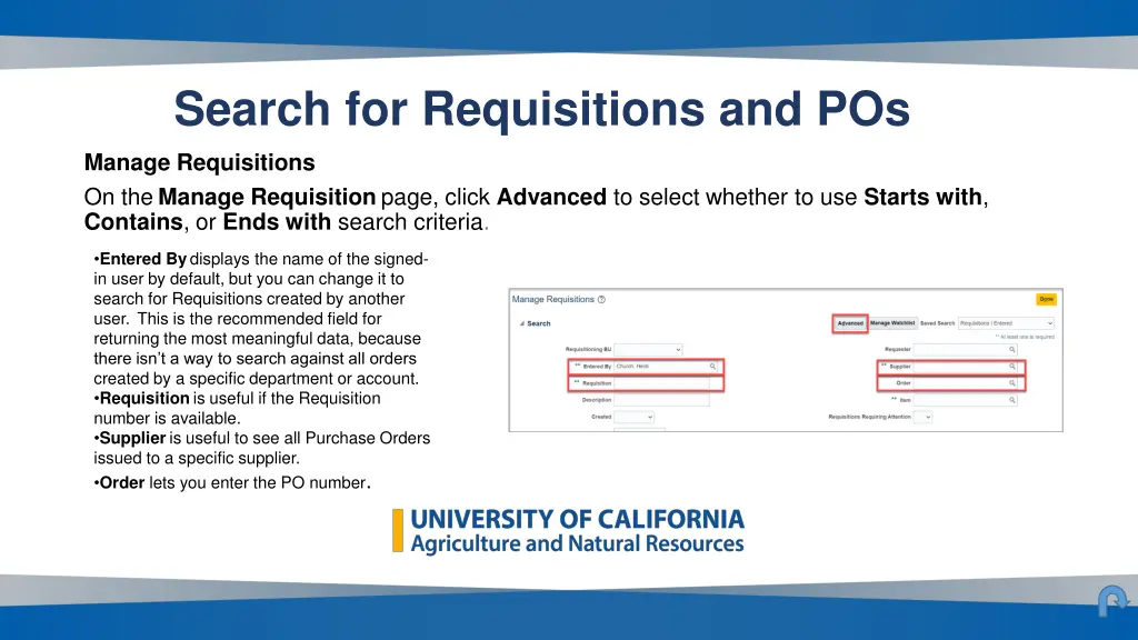 search for requisitions and pos