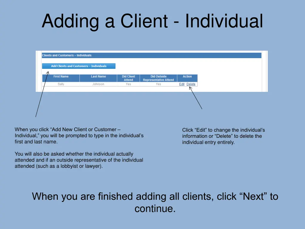 adding a client individual