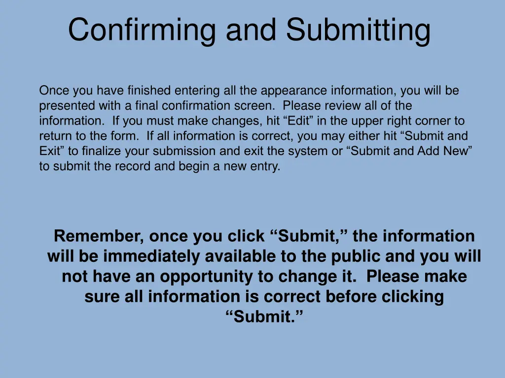 confirming and submitting
