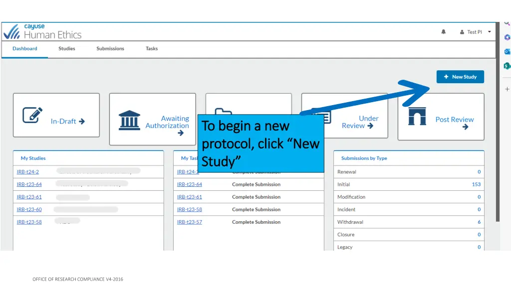 to begin a new to begin a new protocol click