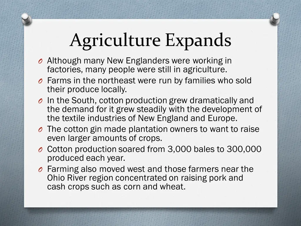 agriculture expands