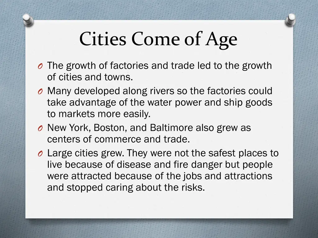 cities come of age