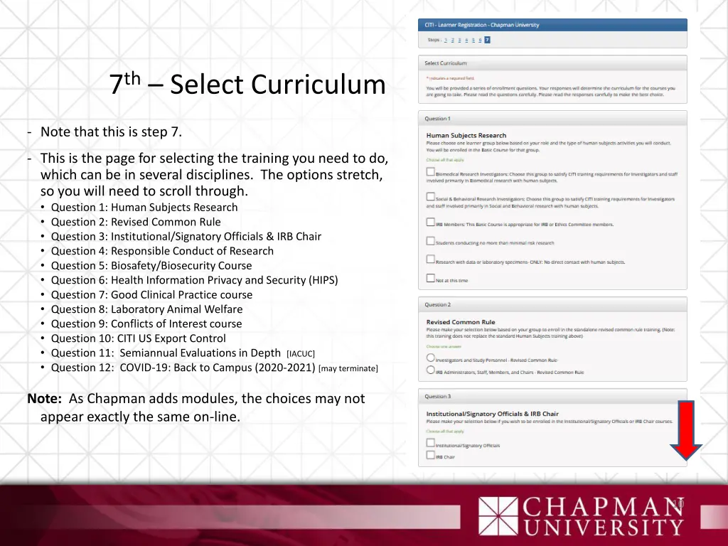 7 th select curriculum