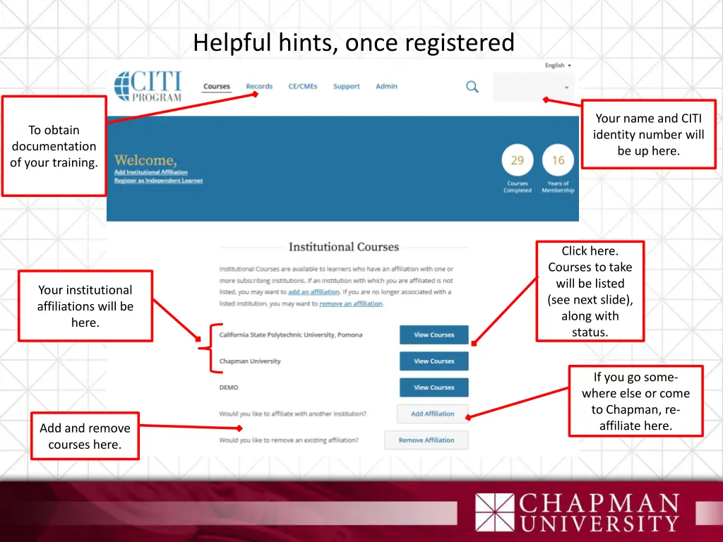 helpful hints once registered