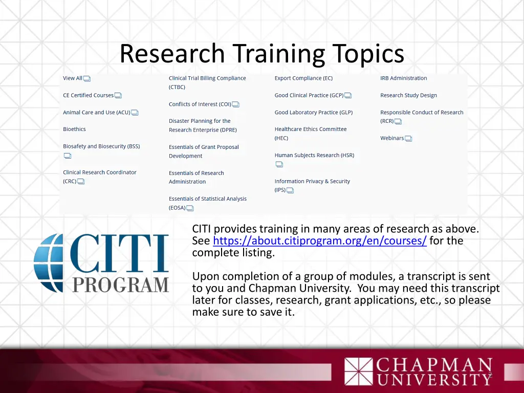 research training topics