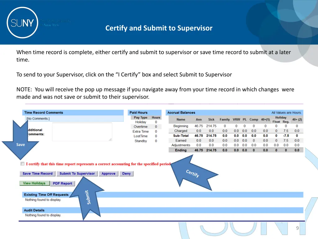 certify and submit to supervisor