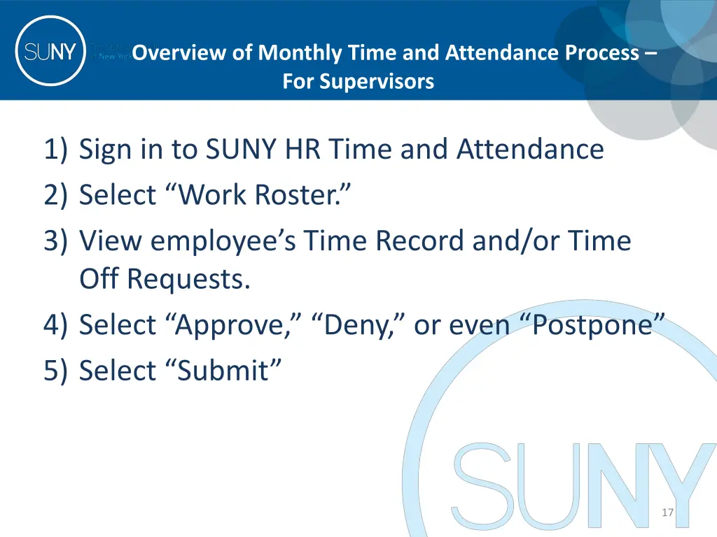 overview of monthly time and attendance process
