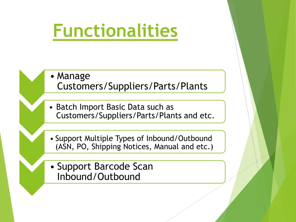 functionalities