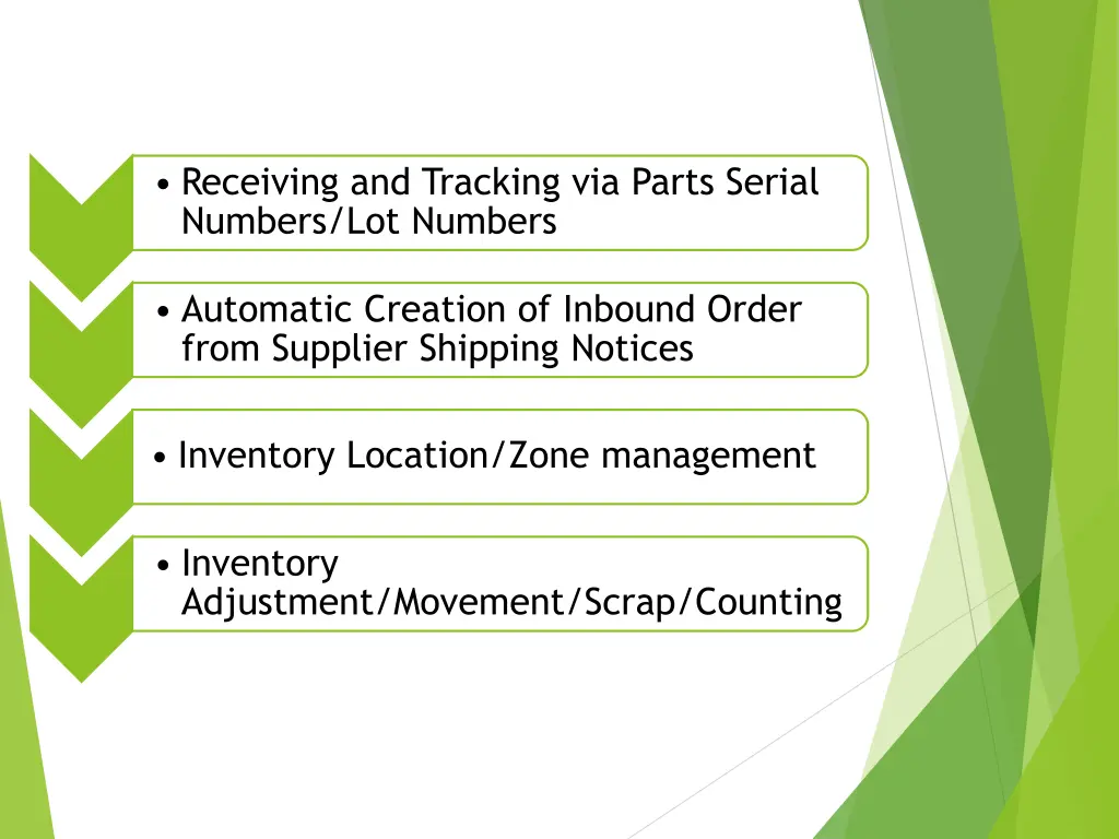 receiving and tracking via parts serial numbers
