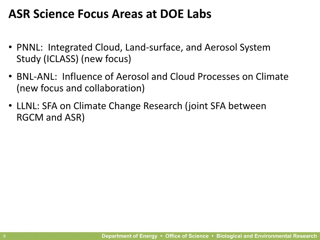 asr science focus areas at doe labs