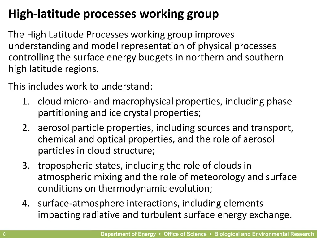 high latitude processes working group