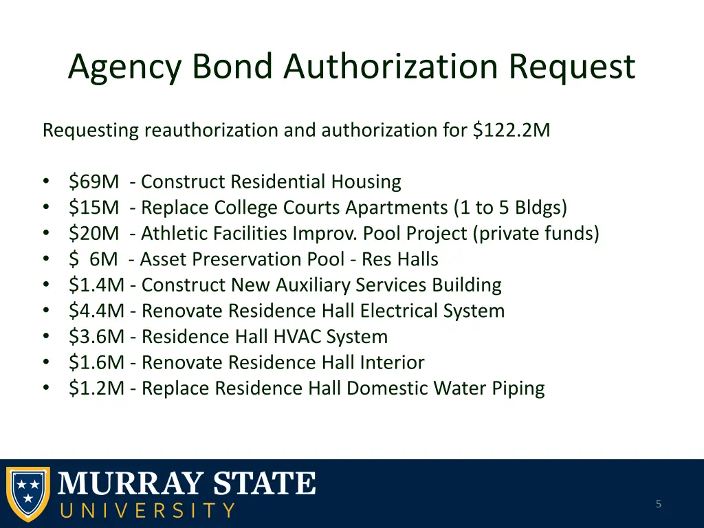 agency bond authorization request