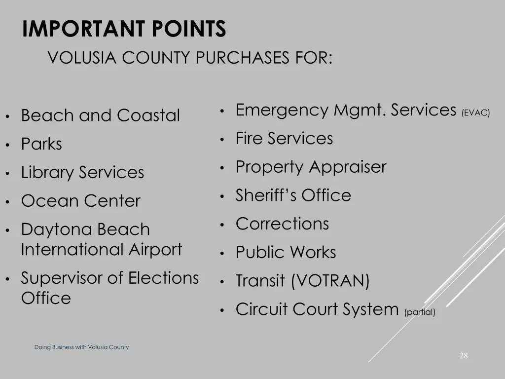 important points volusia county purchases for