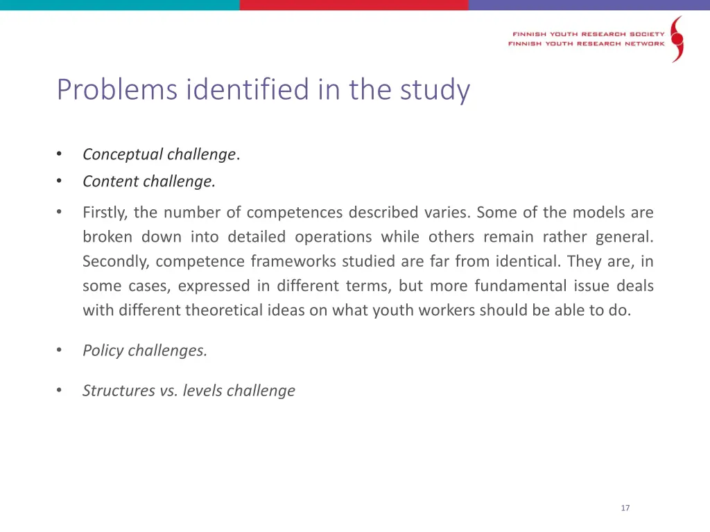 problems identified in the study