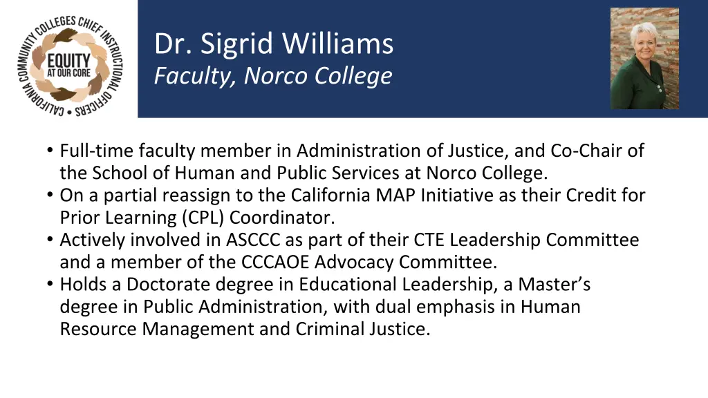 dr sigrid williams faculty norco college