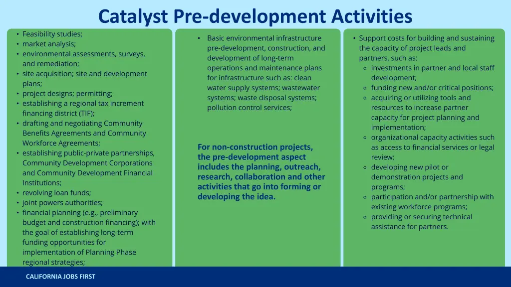 catalyst pre development activities